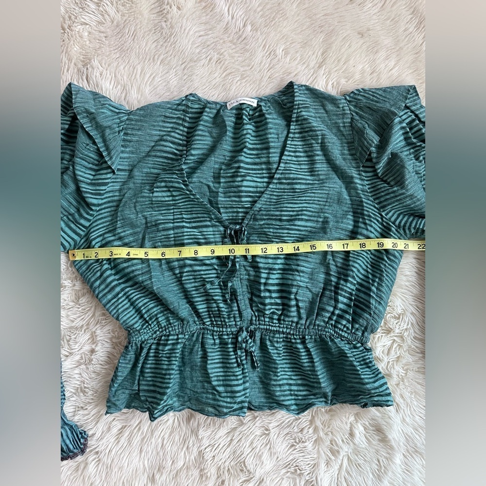 Ulla Johnson Ophelia Cotton Voile Peplum Blouse Teal
Stripe Size 10 - Picture 10 of 16
